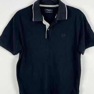 Van Heusen Polo T Shirt Size L Black Short Sleeve Button Up Collared Cotton